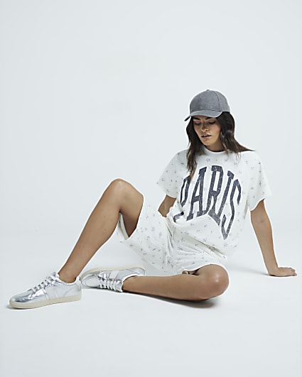 White regular fit short sleeve paris t-shirt