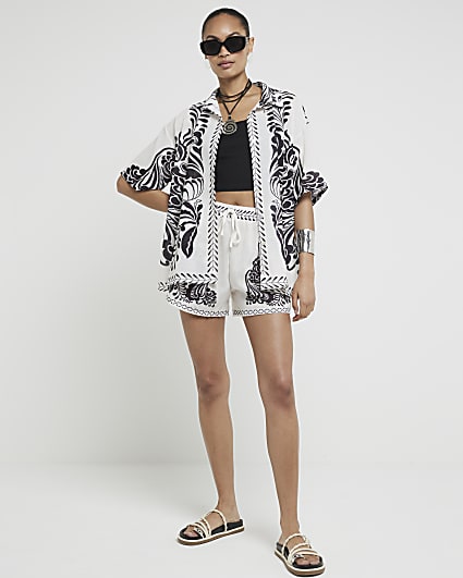 White abstract printed print shirt