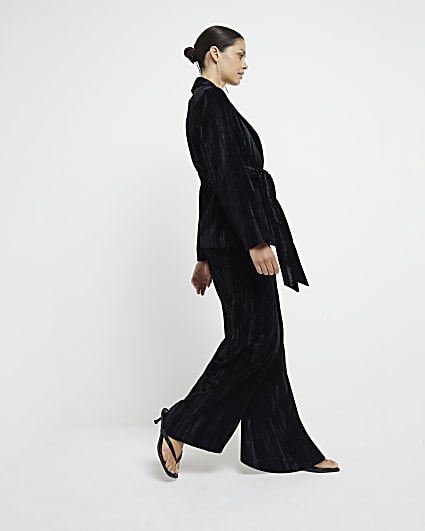 Black Velvet Wide Leg Trousers