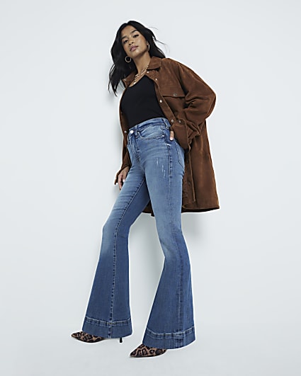 Petite Blue tummy hold flared jeans