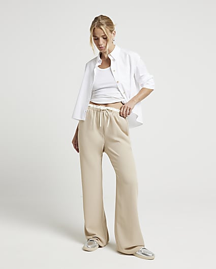 Beige double waist wide leg trousers