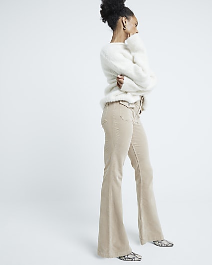 Beige Corduroy Flared Jeans