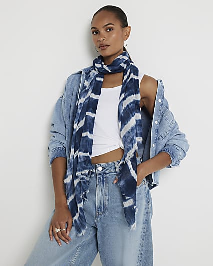 Blue tie dye lightweight scarf