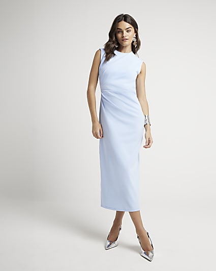 Blue drape shift midi dress