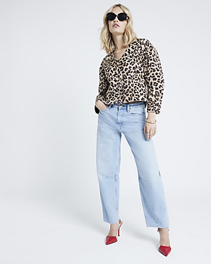 Blue Oversized Barrel Leg Jeans