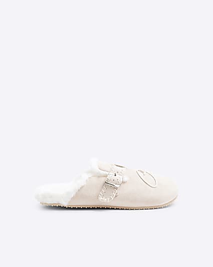 Cream Faux Fur Footbed Mule Slippers