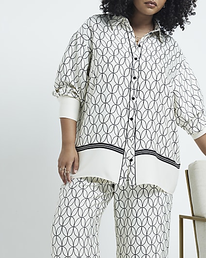 White Satin Geometric Print Shirt