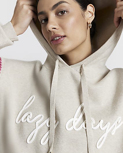 Beige 'Lazy Days' Graphic Hoodie