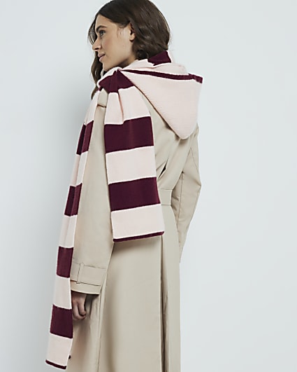 Pink Knitted Stripe Hood Scarf