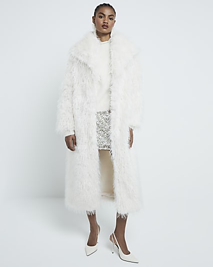 Cream Maxi Shaggy Faux Fur Coat