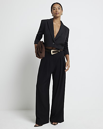 Petite black wide leg trousers