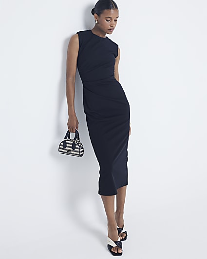 Black drape shift midi dress