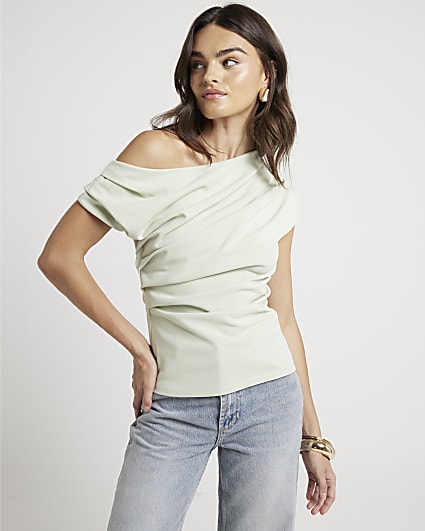 Green Off Shoulder Drape Top