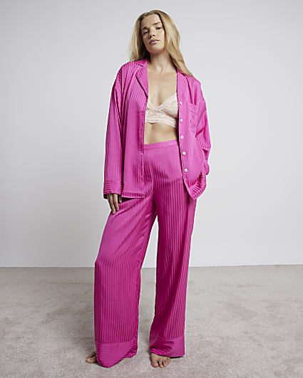 Pink Striped Satin Pyjama Set