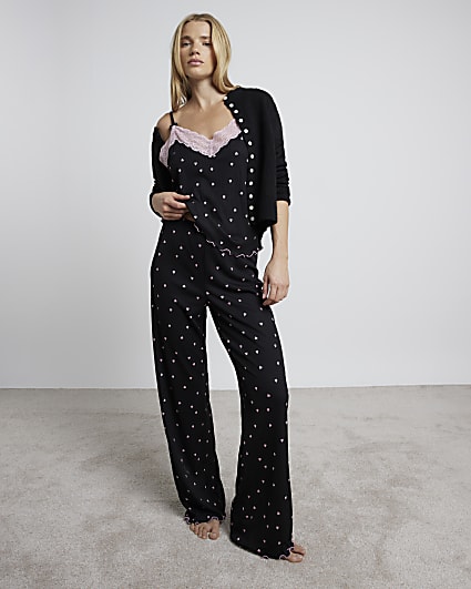 Black Heart Cami And Trousers Pyjama Set