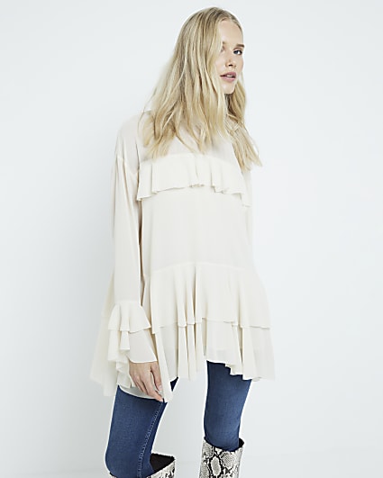 Cream chiffon frill blouse