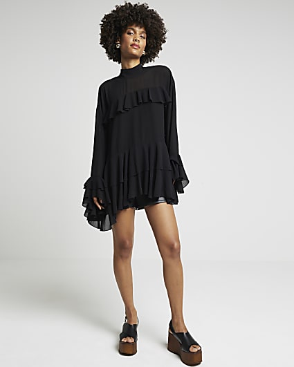 Black chiffon frill blouse