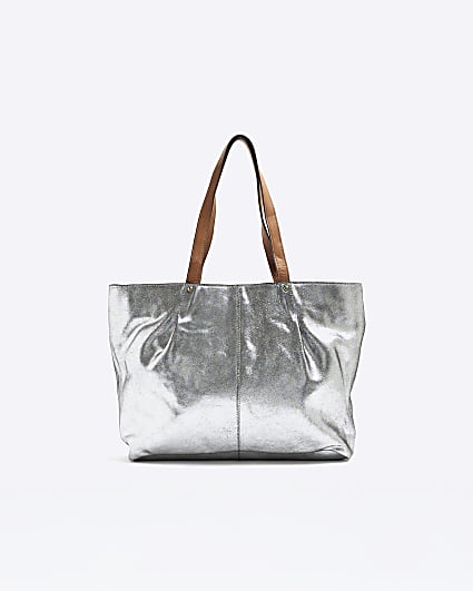 Silver Leather Metallic Shopper