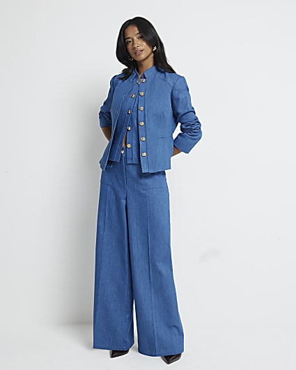 Petite Blue Wide Leg Denim Trousers