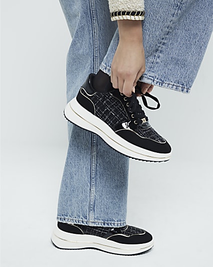 Black Boucle Lace Up Trainers