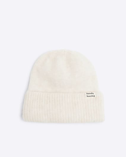 Cream Fluffy Beanie Hat