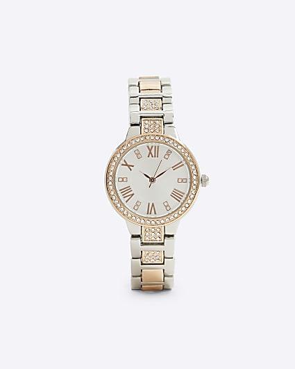 Silver Rose Gold Pave Watch