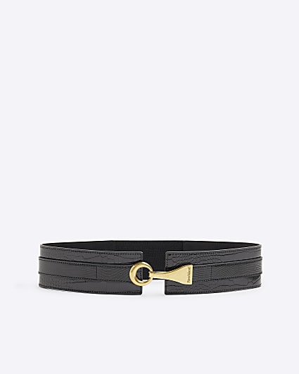 Black Croc Embossed Lobster Clip Belt