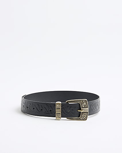 Black Embossed Strap Western Belt