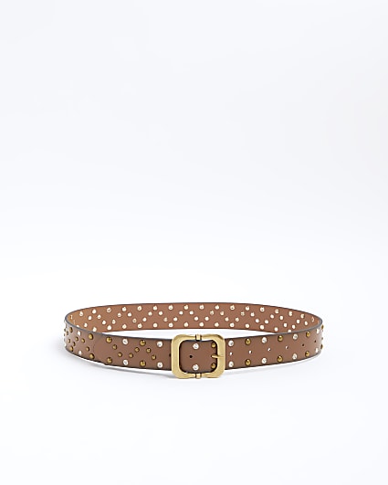 Brown Studded Diamante Belt