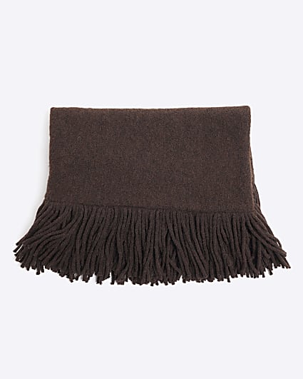 Brown Tassel Hem Knitted Scarf