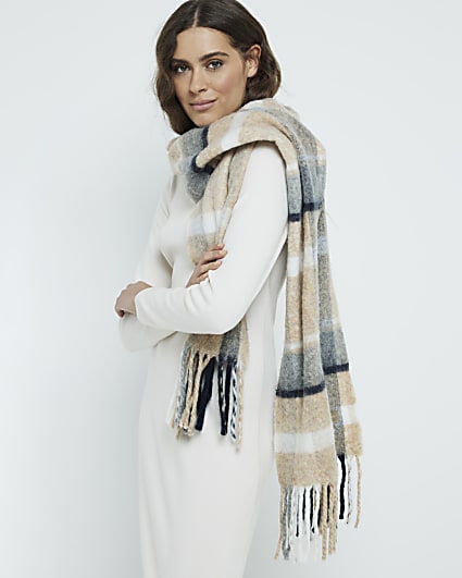 Beige Check Heavyweight Scarf