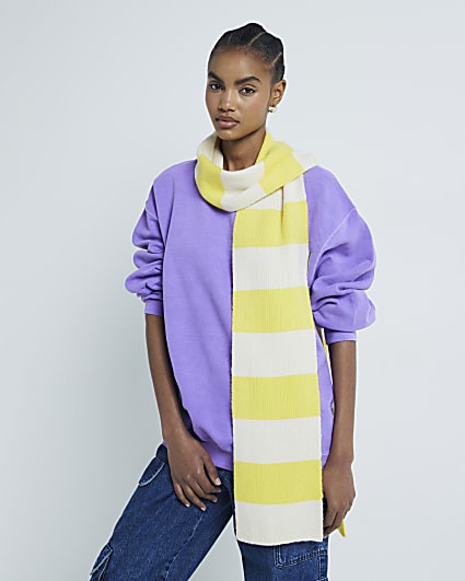 Yellow Striped Knitted Scarf