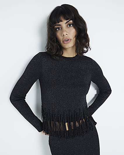 Black Long Sleeve Fringe Jumper