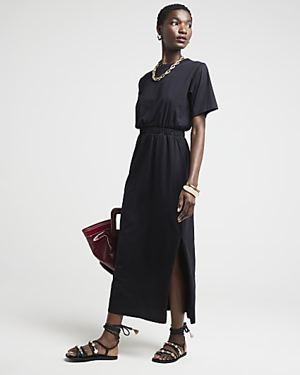 Black elasticated waist t-shirt midi dress