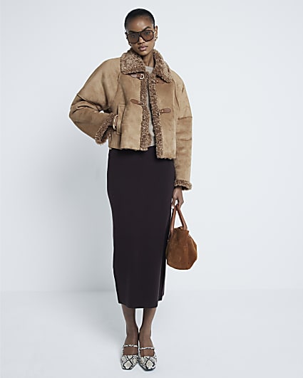 Brown Faux Shearling Trim Jacket
