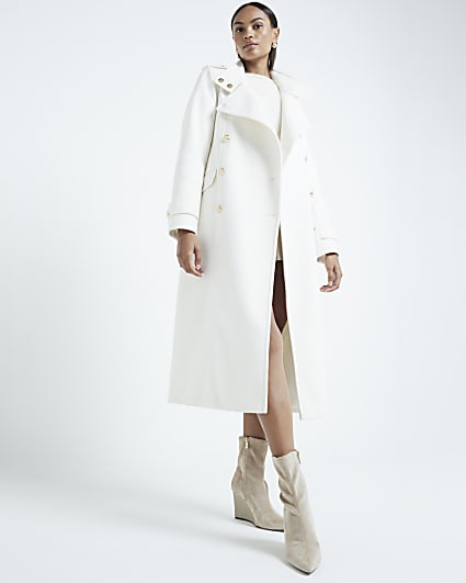 Cream Belted Military Coat