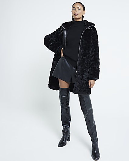 Black Faux Shearling Coat