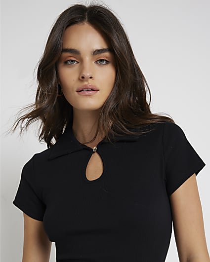 Black cut out polo t-shirt