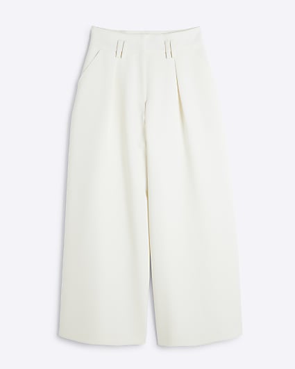 Petite Cream High Waisted Wide Leg Trousers