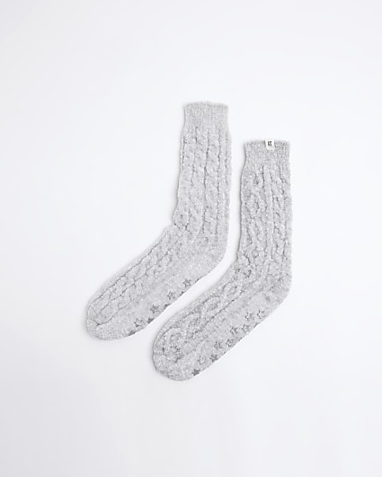 Grey Chenille Slipper Socks