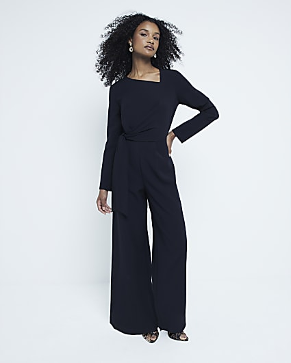 Black Tailored Wrap Front Jumpsuit