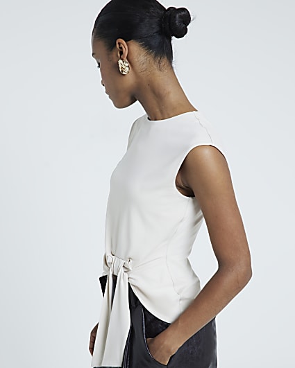 Cream Tie Detail Sleeveless Top