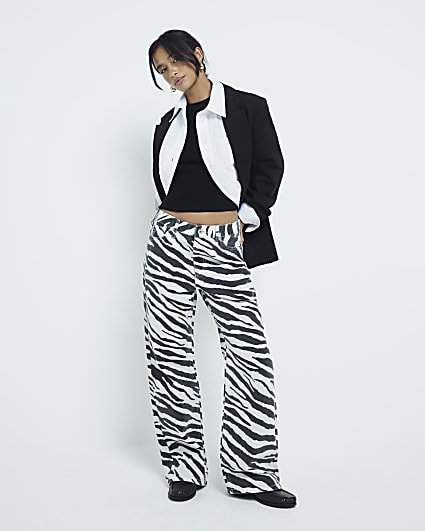 Petite Black Zebra Relaxed Straight Jeans