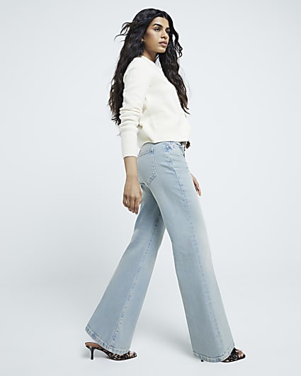 Petite Blue High Rise Wide Leg Jeans