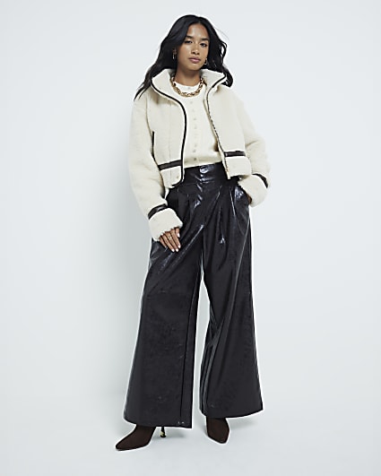 Petite Cream Borg Cropped Jacket