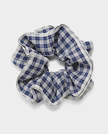 Navy check hair scrunchie