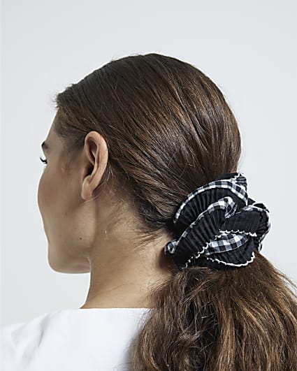 Black gingham print hair scrunchie