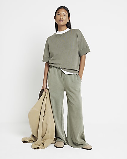 Petite Khaki Washed Sweatshirt T-shirt