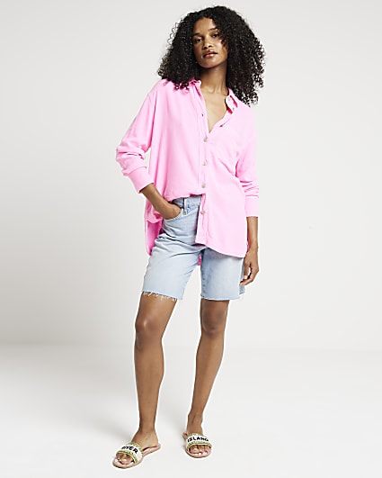 Pink linen blend oversized shirt