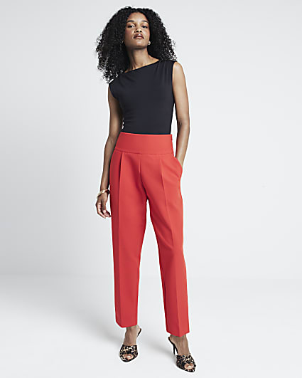 Red premium High Waisted Slim Leg Trousers